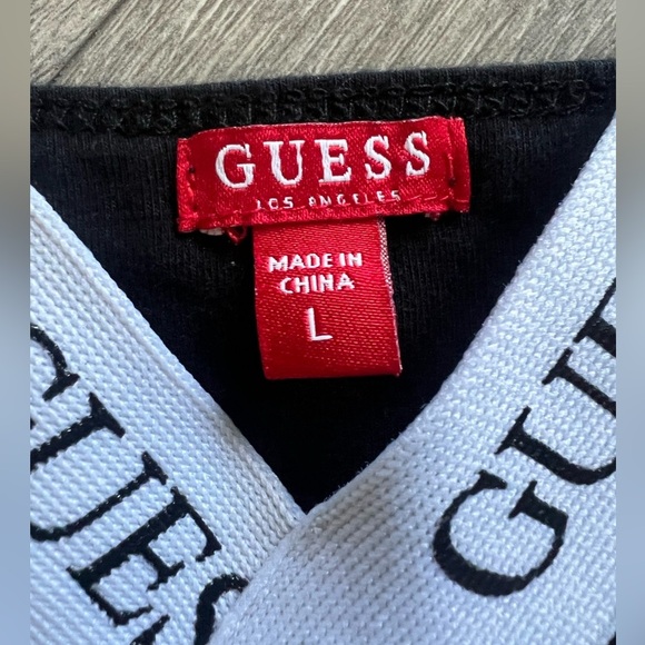 Guess black bodysuit with contrasting white logo straps and keyhole cutout sz L - Picture 5 of 8